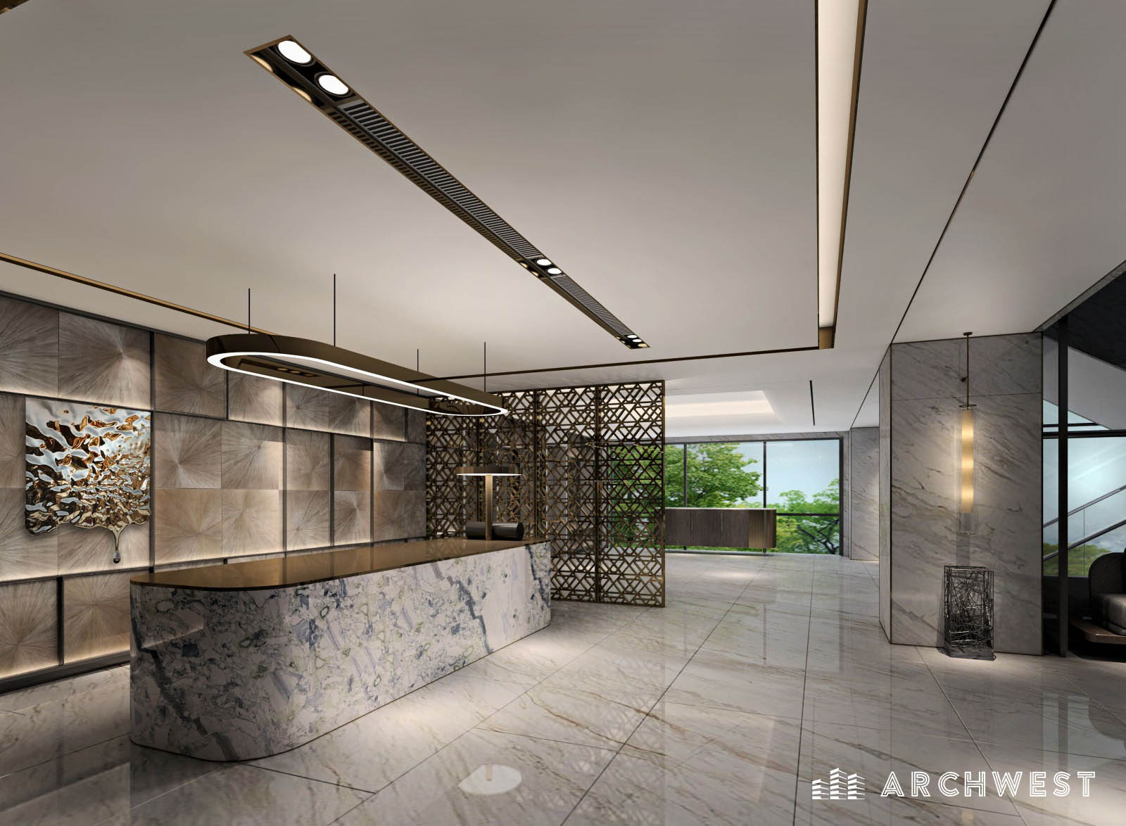 48. 3D Render of a Reception in Hotel